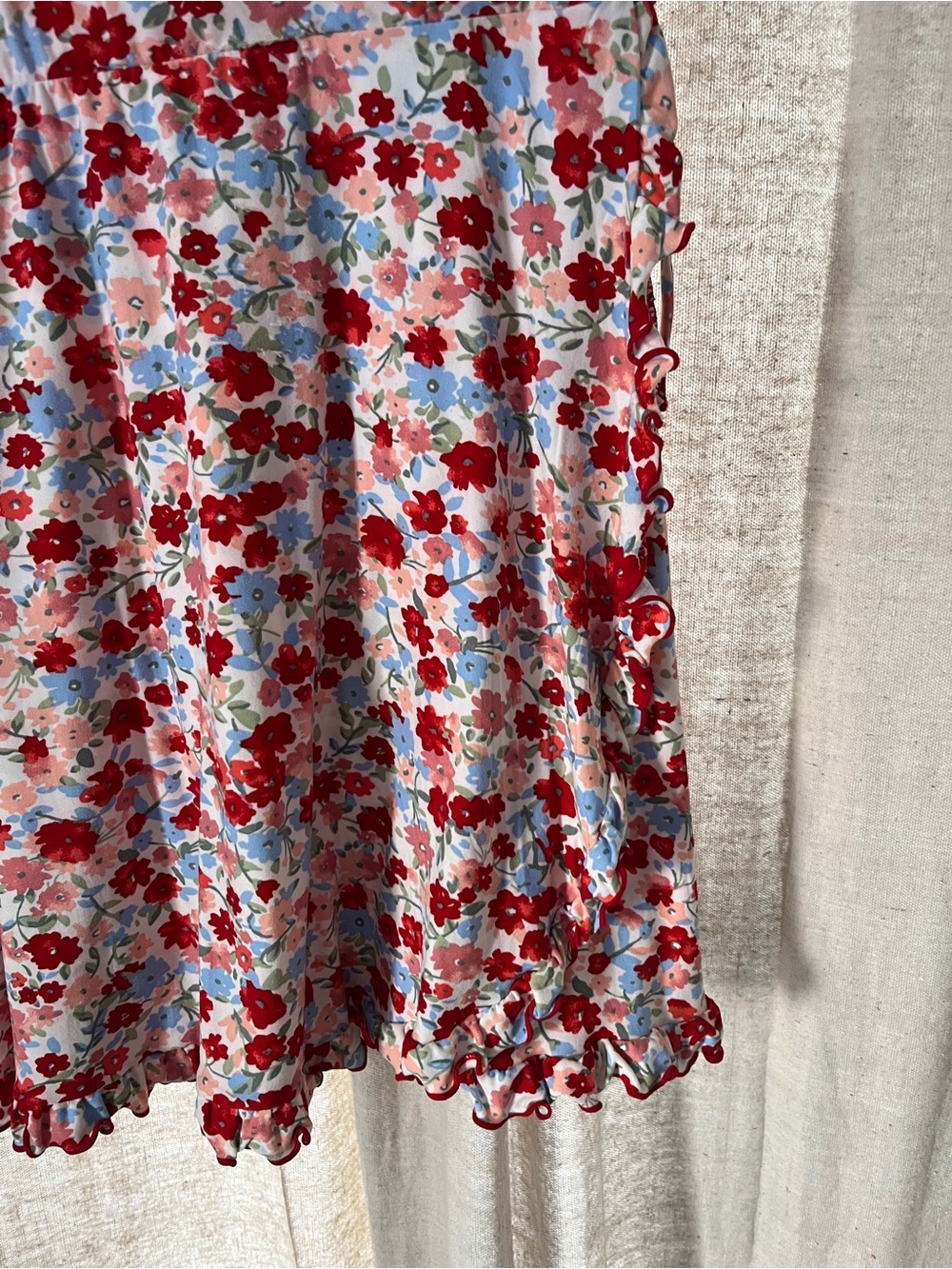 No Boundaries Red & Blue Floral Wrap Mini Dress - Picture 4 of 4